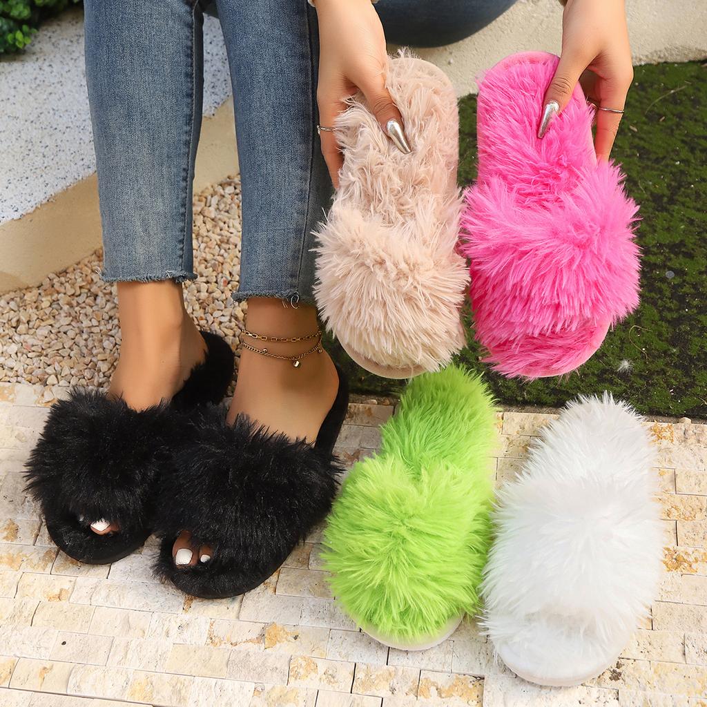 Women's Long Haired Slippers Autumn and Winter Warmth Slippers