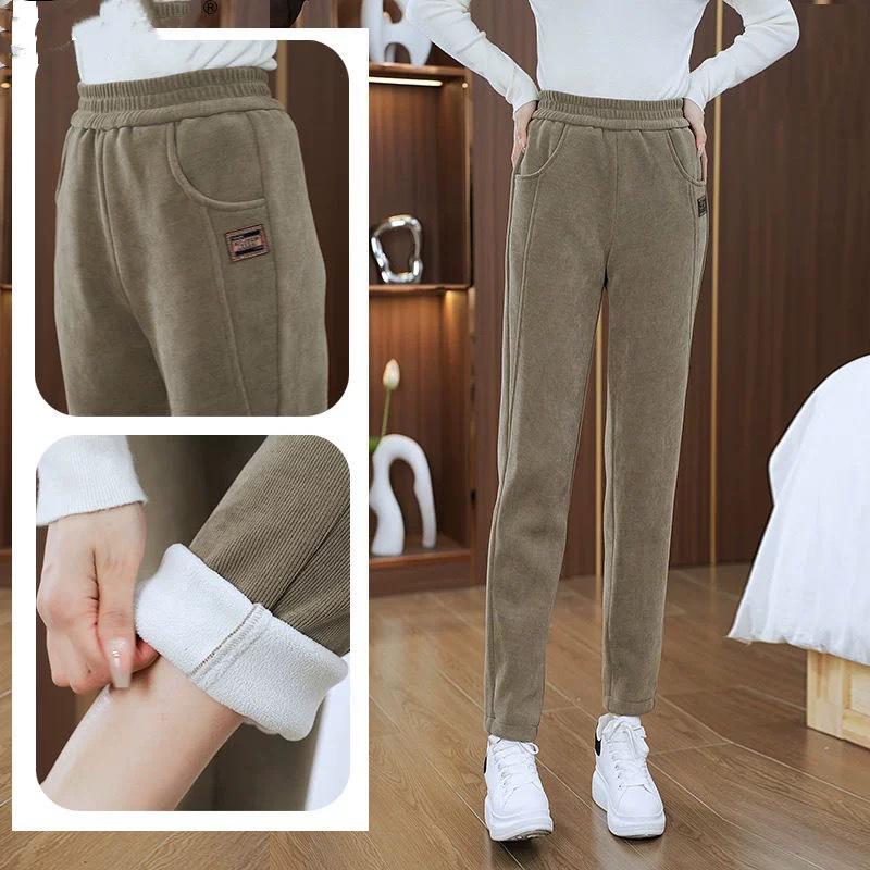 2024 Узкие теплые вельветовые брюки гаремы с высокой талией для осени/зимы