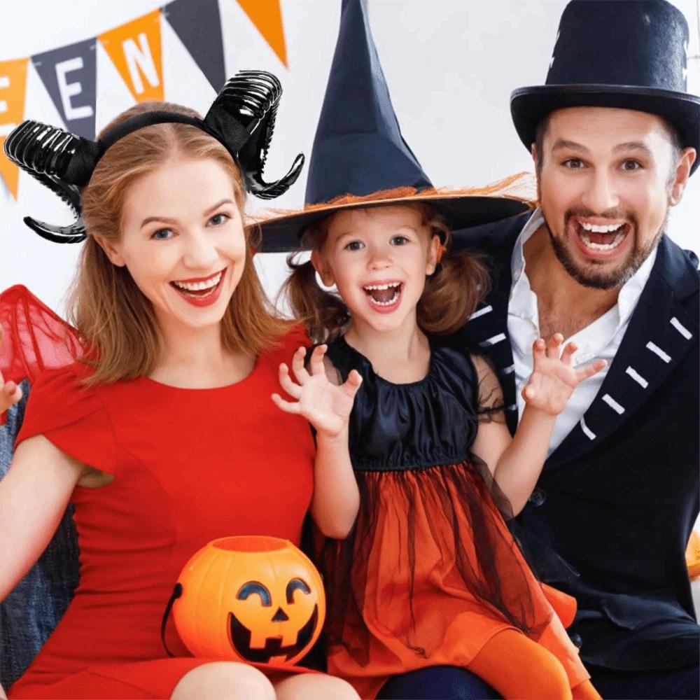 Artificial Halloween Devil Headband Gothic Goat Horn Hair Hoop Black Demon Horn Headwear  Adults