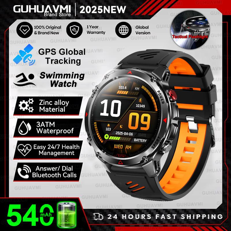 Новые Профессиональные Спортивные Умные Часы с GPS для Мужчин 1.46" AMOLED Экран 3ATM Компас Фитнес-трекер Военные Умные Часы