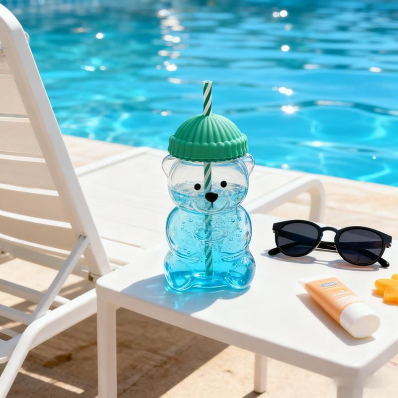 New On  Bear Shape Plastic Or Glass Cup With Straw Coffee Mug Cute Cartoon Creative Glass Juice Cup Tea Cup Drinkware