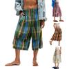 Women's Summer Boho Plaid Culotte Pants Casual Wide Leg Palazzo Trousers Baggy Cropped Gingham Capris Pants with Pockets