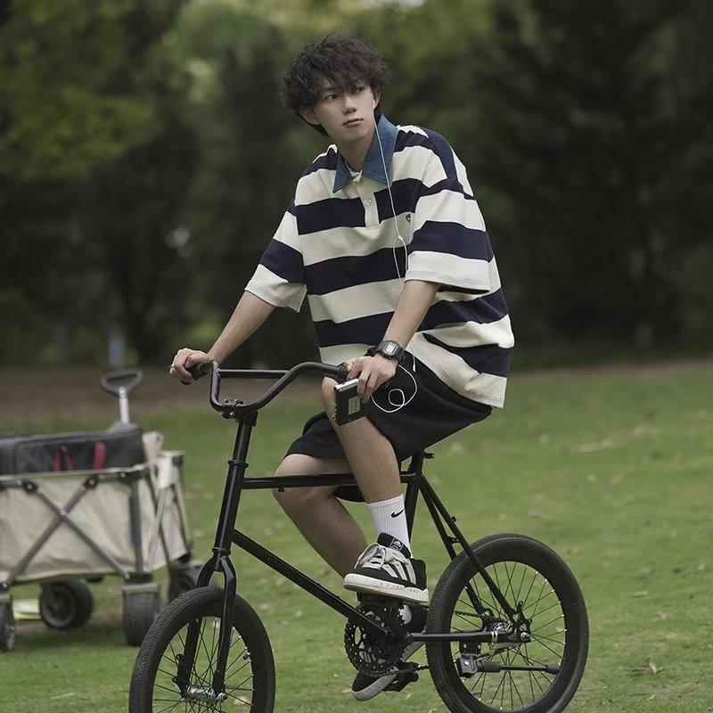 Унисекс американская ретро полоскатая футболка-поло - летняя свободная посадка, студенческий стиль, короткий рукав для модных пар