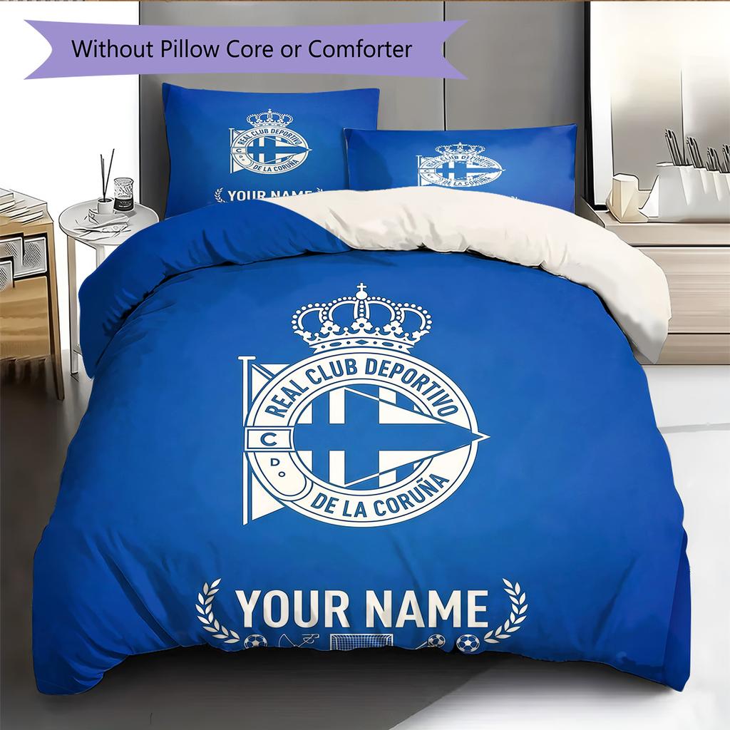 Custom Name Deportivo La Coruna Pattern Bedding Quilt Set Home Decoration Gift (1 * duvet cover + 2 * pillowcase without core)