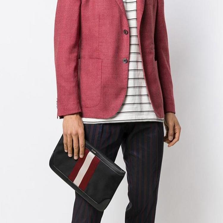 Bally Classic Red And White Striped Leather Clutch Bag Large Men clutch Black 6226286