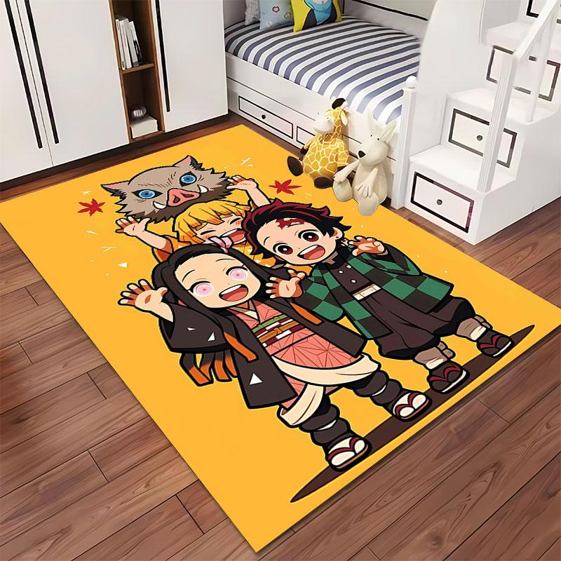 Cute Anime Characters on Yellow suitable as a non-slip mat for the living room or bedroom sofa