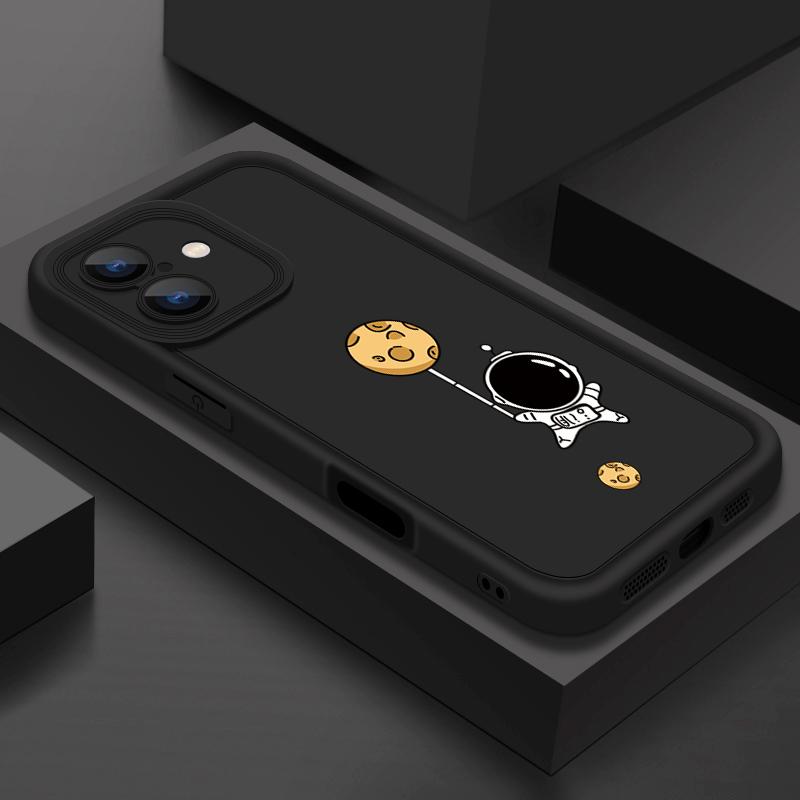 Простой матовый противоударный чехол для телефона с рисунком лунного астронавта для iPhone 16 Pro Max 15 Pro 14 13 12 11 XS XR 8 7, защита линз, мягкий бампер из ТПУ
