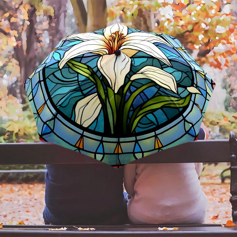flower art Theme Automatic Umbrella Compact 8-Rib Design Sturdy Construction Durable Umbrella Stylish Accessory