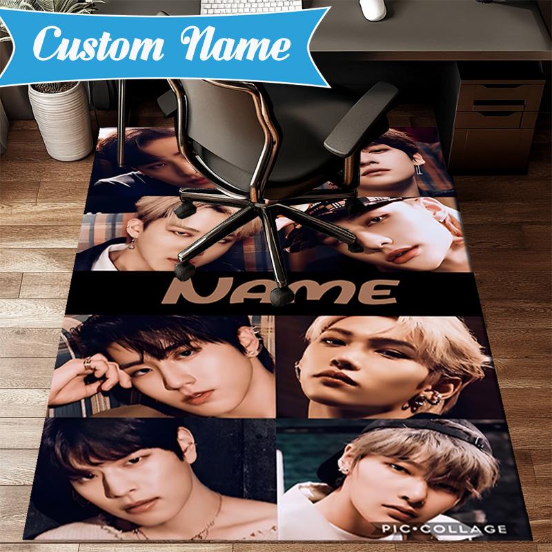 Custom Name K-pop Idol Collage Rug for Living Room, Game Rooms, Office, Bedroom, Floor Mat Playful Design, fan gifts Christmas decor