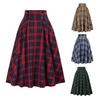 Women Midi Skirt Plaid Print High Waist A-Line Skirt Large Hem Design Slimming Effect Autumn Winter Skirt