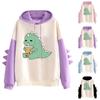 Fashion Women Casual Hoodie Print Long Sleeve Kawaii Dinosaur Sweatshirt Tops