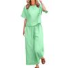 2025 Blue Plus Size Women's Short-Sleeved Two-Piece Casual Fashion Suit - European & Southeast Asian Style