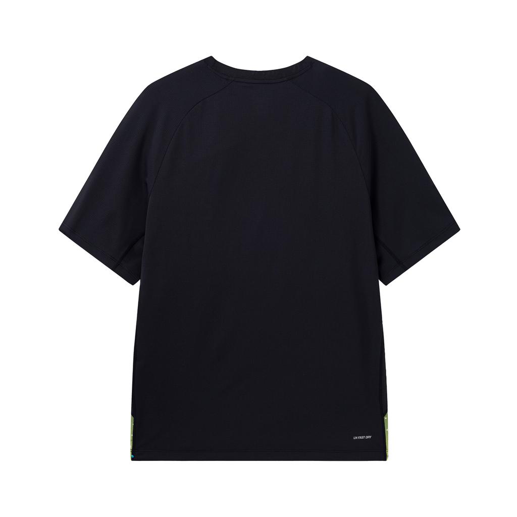Li-Ning Универсальная, приятная для кожи, удобная спортивная футболка с коротким рукавом, мужские топы, черный, цифровой зеленый ATSW687-1
