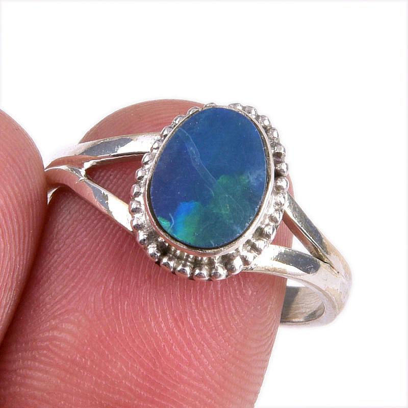 Natural Australian Opal Gemstone Handmade 925 Solid Silver Gift Ring S.9.5 J3c40