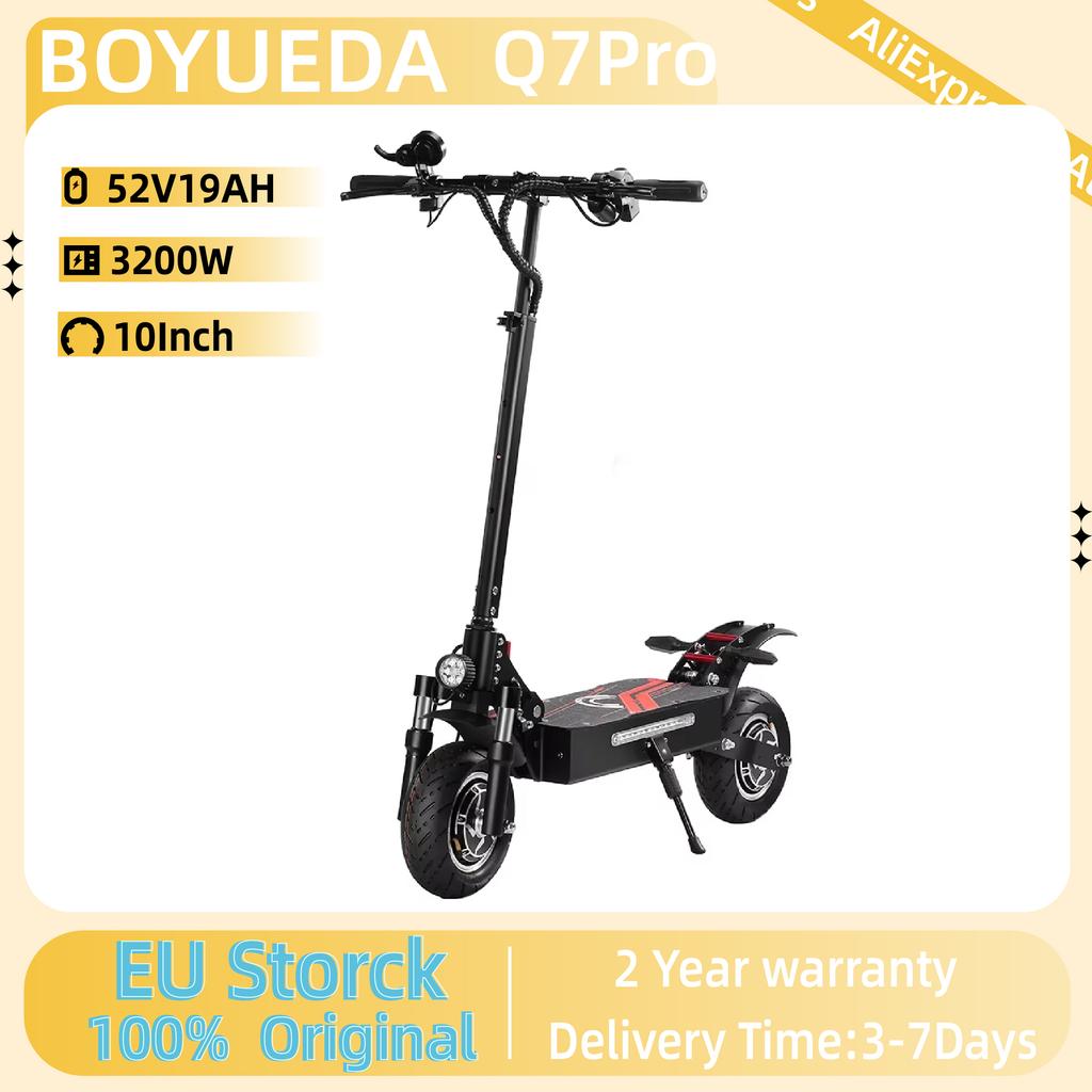 BOYUEDA Q7Pro Electric Scooter 3200W Dual Motor 10 Inch Adult E-Scooter with 52V19AH Battery Silent Tire Foldable Dual Drive