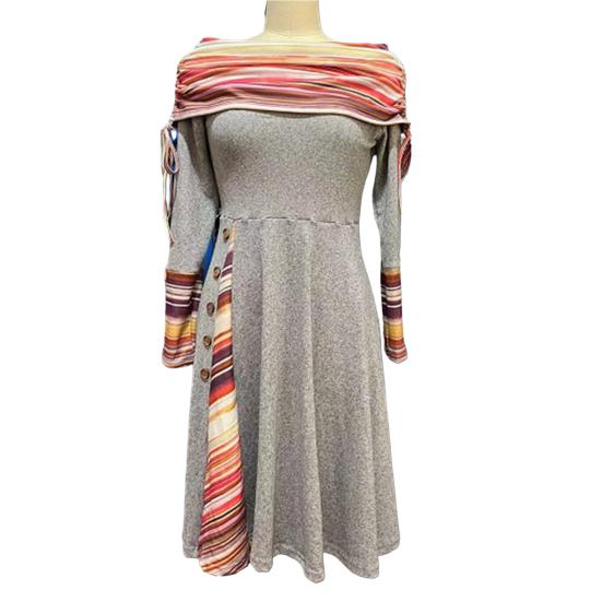 Красивое осеннее платье с длинными рукавами, теплое женское платье средней длины с ремешком