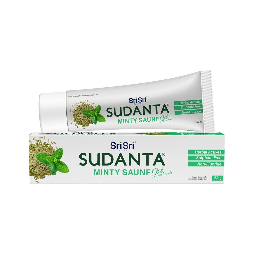 Sri Sri Tattva Sudanta Minty Saunf Gel Toothpaste 150g X Pack Of 2 Herbal Fresh Breath Gum Care