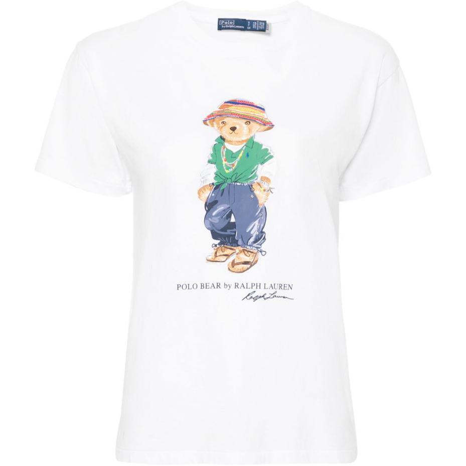Polo Ralph Lauren Ss24 Logo Bear Pattern Printed Casual Short Sleeve T Shirt Women T Shirt White 211935615-001