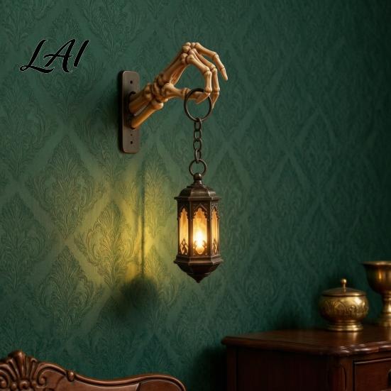 Spooky Home Decoration Skeleton Hand Bookshelf Lantern Halloween Style Resin Ornament Horror Themed Table Accessory Exquisite Carving Craftsmanship