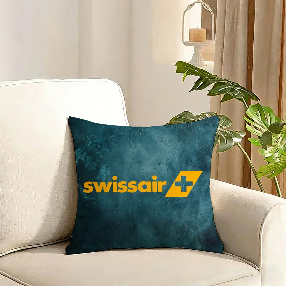 Swissair Cushion Cover Reversible Plush Pillow Cover Soft Fluffy Home Decor for Sofa Bedroom