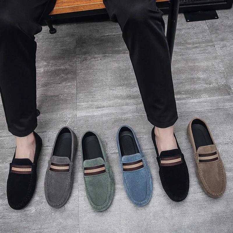 Brand Design Moccasins Men's Loafers Suede Casual Shoes Slip On Men Flats Spring Summer Zapatos Hombre Lightweight Driving Shoes