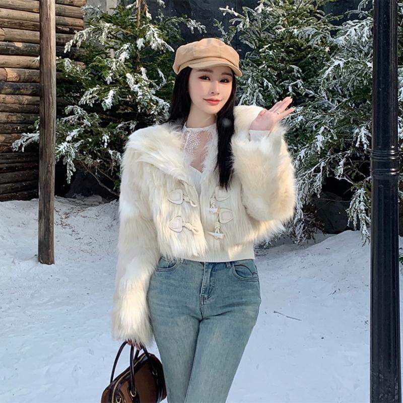 Autumn Winter Y2K Faux Fur Short Coat for Women Turn-down Collar Fur Outerwear Ladies Casual Slim Long Sleeve Jacket