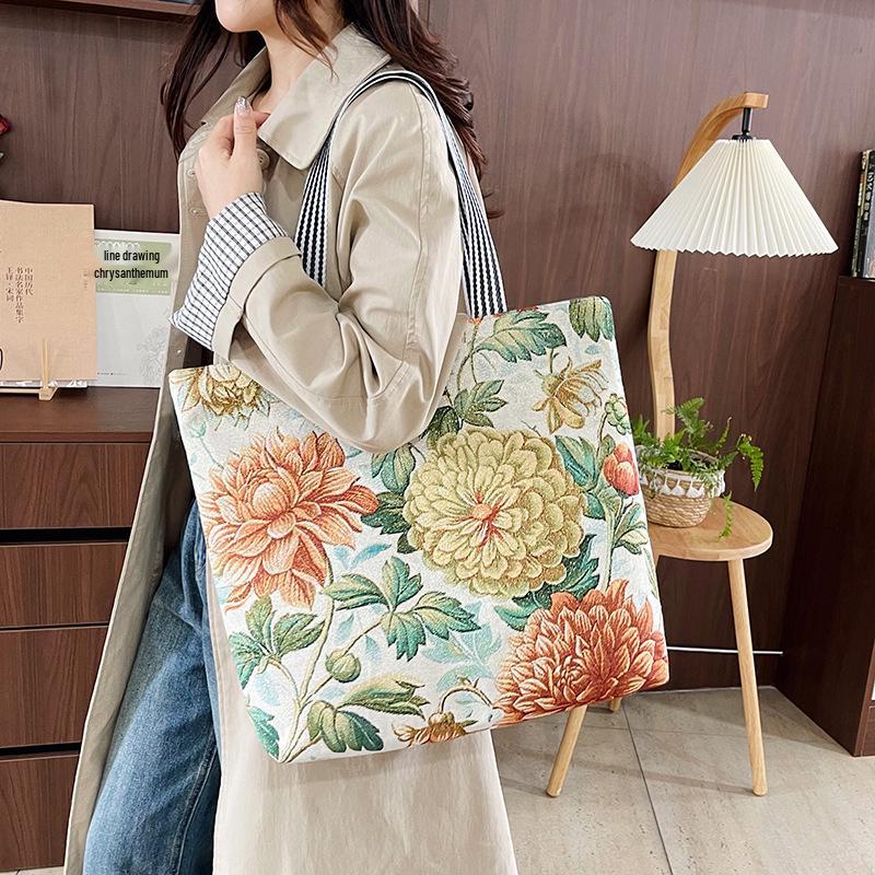 Этническая холщовая сумка через плечо с павлином - Женская модная сумка-тоут большой вместимости