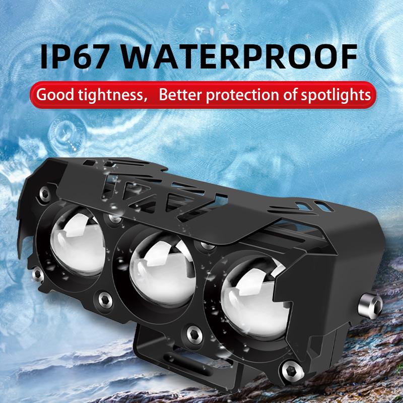 Светодиодная фара с 3 линзами для мотоциклов, рабочий прожектор дальнего/ближнего света, прожектор для мотоцикла, противотуманная фара для вождения, внешние фары для скутеров