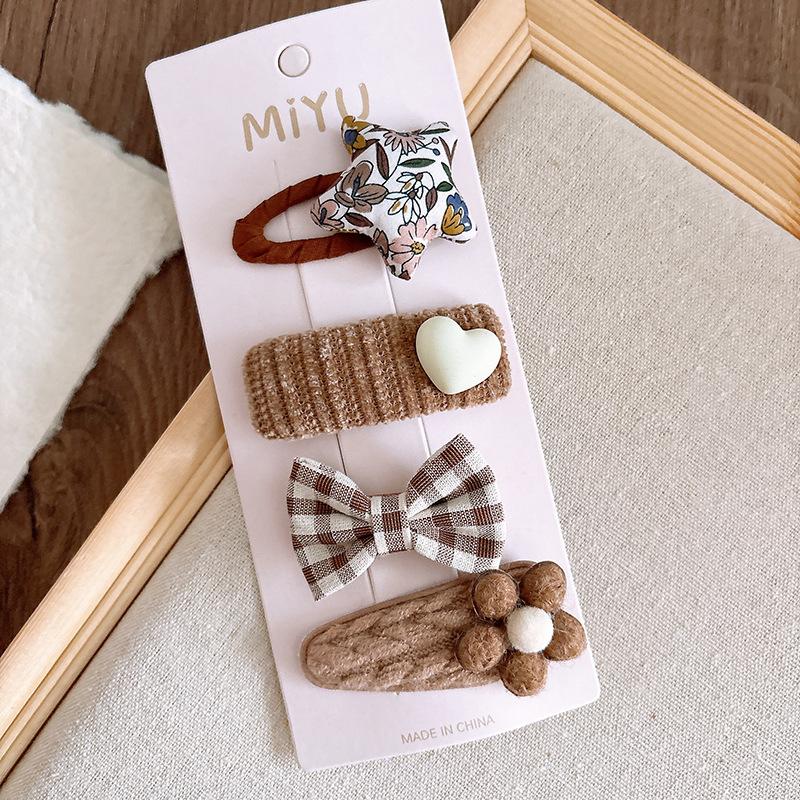 4 шт./компл. бежевый кофейный цвет элегантные заколки для волос для маленьких детей милые ретро цветочные банты детские заколки милые аксессуары для волос