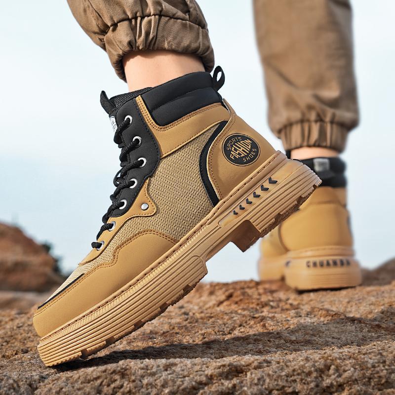 Ботинки Мартина мужские весенне-осенние высокие на платформе, локомотивные, рабочие, кожаные, для активного отдыха, альпинизма, универсальные, боевые, пустынные, цвета ревеня