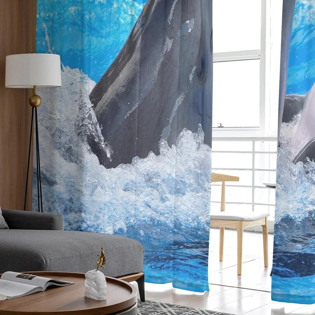 Dolphin Sea Splash Tulle Curtains for Bedroom Hall Living Room Decor Chiffon Curtain for Balcony Kitchen Home Drapes
