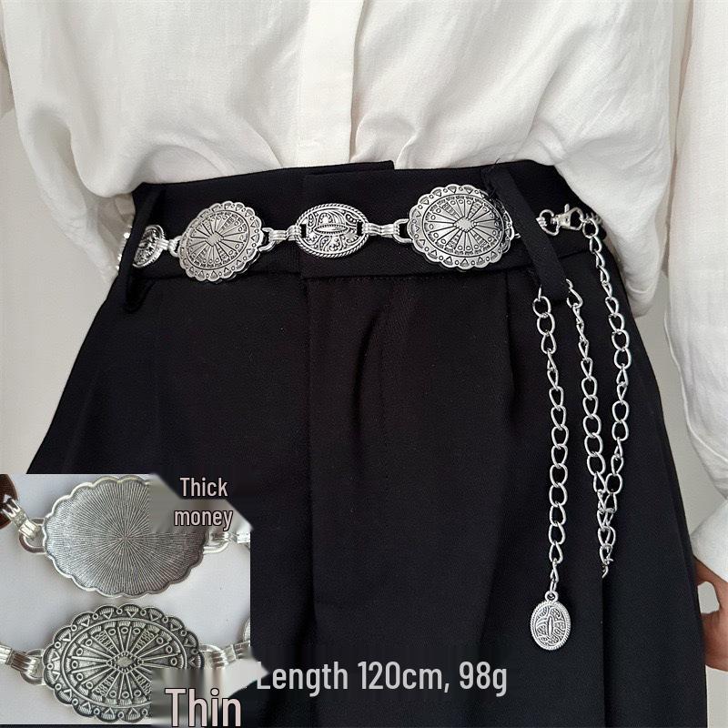 Trendy Y2K Metal Waist Chain: European & American Niche Bohemian Round Plate Jewelry Belt for Women