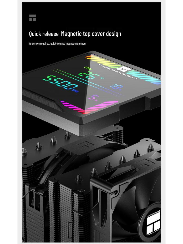 Thermalright PA140 Black Air Cooler with Dual Towers, 6 Heatpipes, ARGB Digital Display & Monitoring Screen