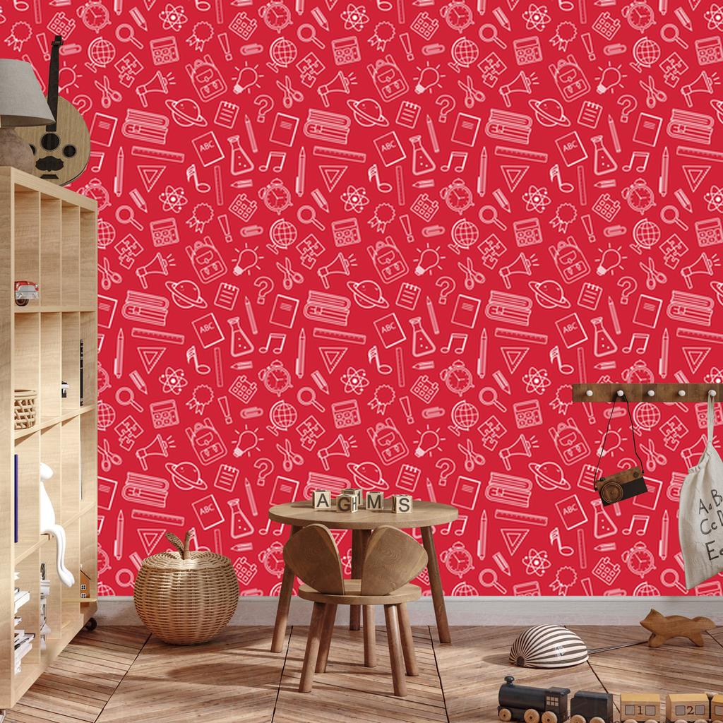 Wallpaper School Supplies background red, center red 50x1000