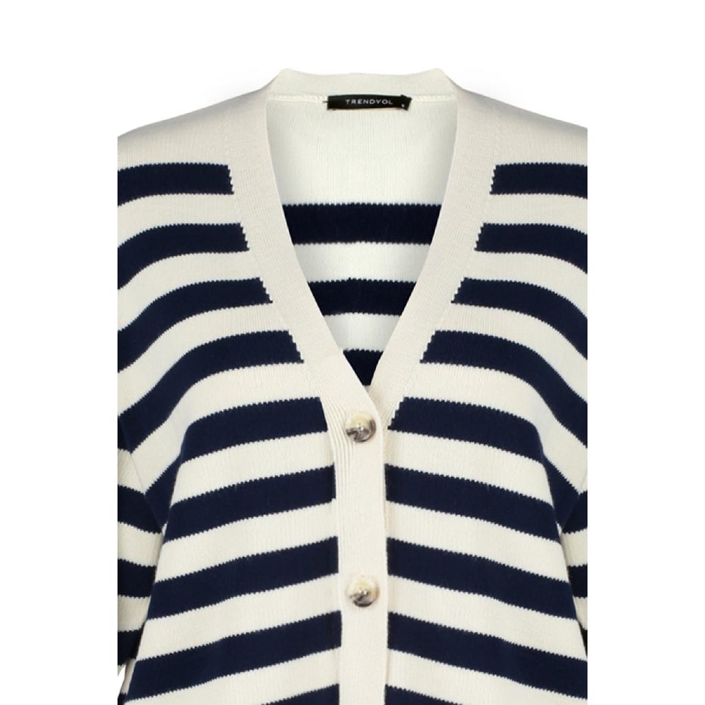 Темно-синий трикотажный кардиган в полоску с v-образным вырезом Tctaw24th00034