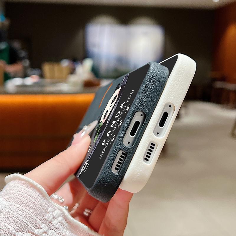 Кожаная текстура с милым принтом панды, тонкий мягкий чехол для Samsung S25 S24 FE S23 Ultra S22 A16 A15 A56 A55 A36 A35 A34, противоударный матовый чехол для телефона TPU