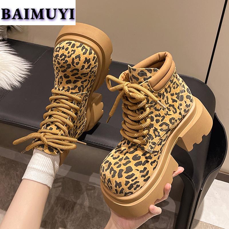 Леопардовая платформа высокие каблуки женская обувь брендовые ботильоны 2025 тренд дизайнер повседневные походные ботинки челси новые туфли-лодочки Mujer Botas