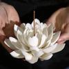 White Lotus Ceramic Incense Burner – Porcelain Flower Incense Stick for Meditation, Tea Room & Home Decor