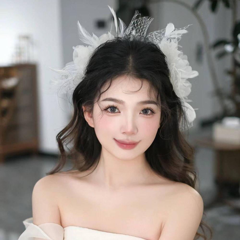 Elegant Bride Headdress Veil Wedding Hair Accessories Vintage Photography Headband Women