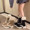 Fashion Shoes for Women Lace Up Women's Boots Winter Round Toe Plush Fleece for Warmth Middle Barrel Fashion Boots