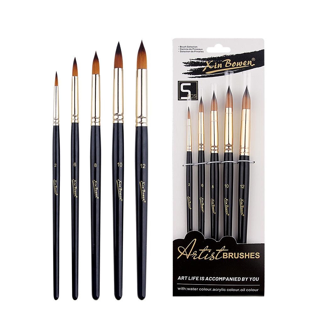 Набор из 5 кистей для рисования из высококачественного нейлонового ворса для DIY и студенческого искусства