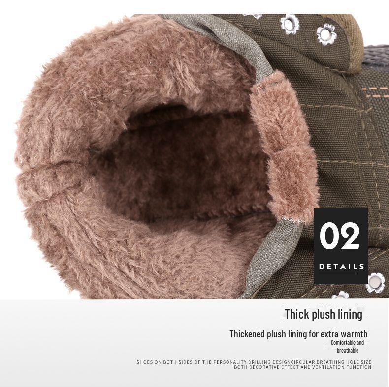 Men's High-Top Winter Velvet Cotton Shoes for Outdoor Cold Protection