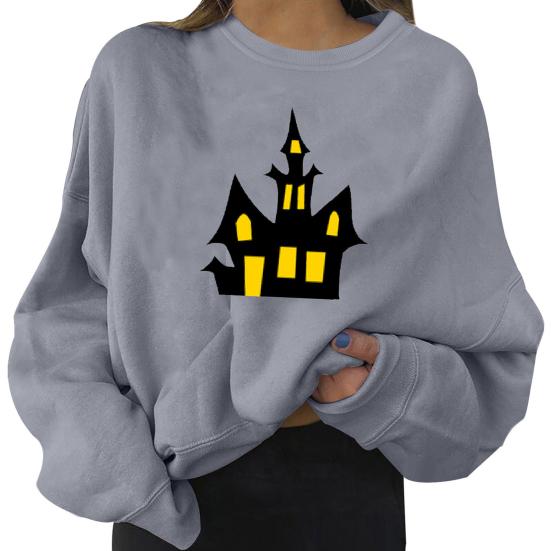 Стильный круглый вырез, простой ужасный праздничный графический свитшот на Хэллоуин для вечеринки, свитшот на Хэллоуин