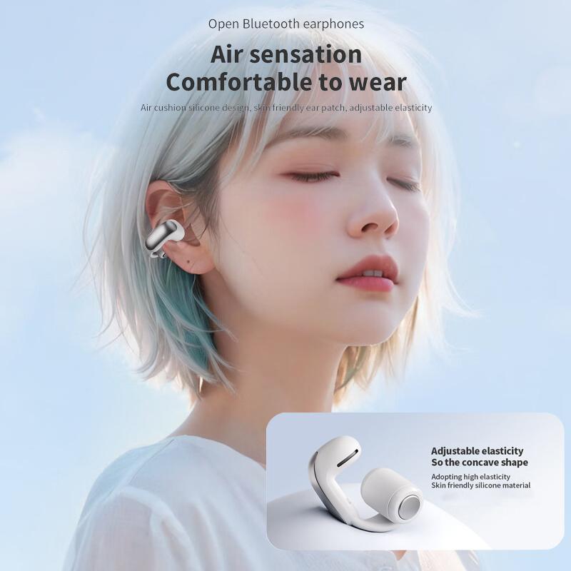 New V12 Earphones Wireless Bluetooth 5.3 Open Headsets HiFi Stereo Sport Earbuds HD Mic Call Ear Clip Headphones