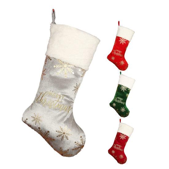 1 шт. Большой рождественский носок с вышивкой Merry Christmas, золотой снежинкой, Рождественской елкой, подвеской, мешочком для конфет