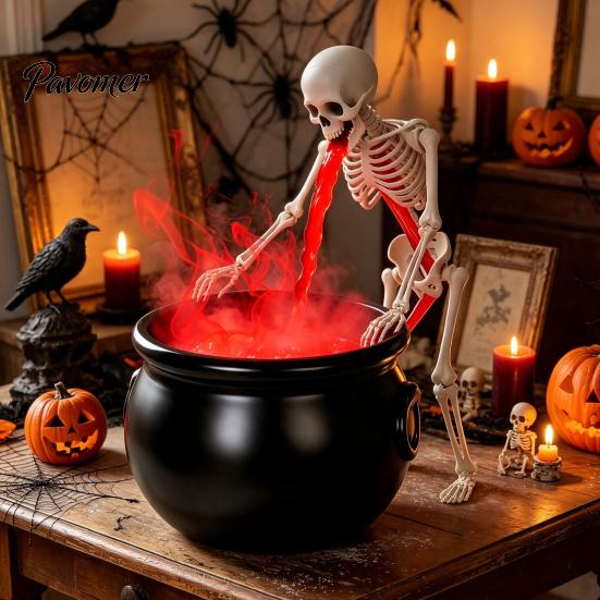 Spooky Mist Maker for Haunted House Halloween Witch Cauldron Fog Machine, Ultrasonic with Glowing LED, Dark Themed Tabletop Ornaments Party
