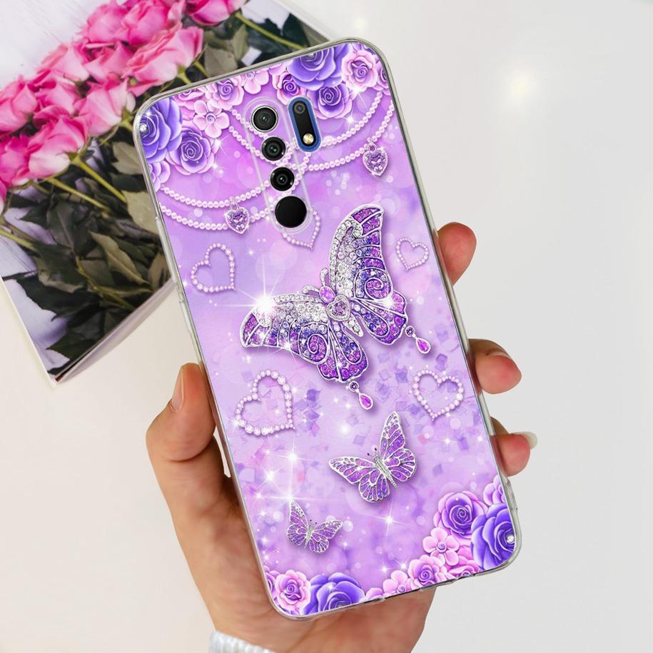 For Xiaomi Redmi 9 Case 6.53" Cover For Redmi 9 Flower Butterfly Transparent Silicone Soft Phone Covers For Redmi 9 Prime Bumper