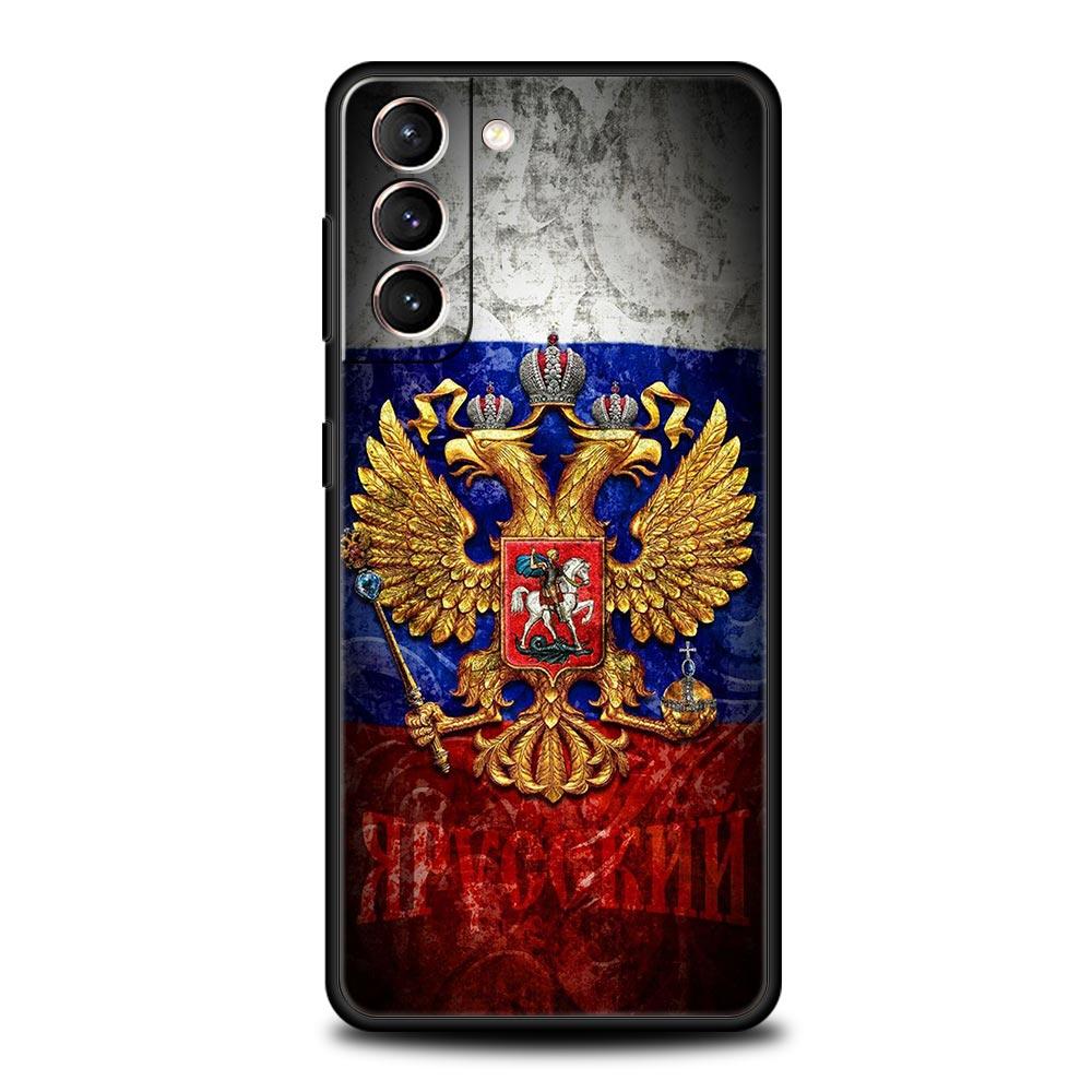 Чехол для телефона Samsung Galaxy S23 S22 Ultra S20 S21 FE 5G S10 S9 Plus S10E S8 Note 20 Черный Чехол Россия Флаги России Эмблема