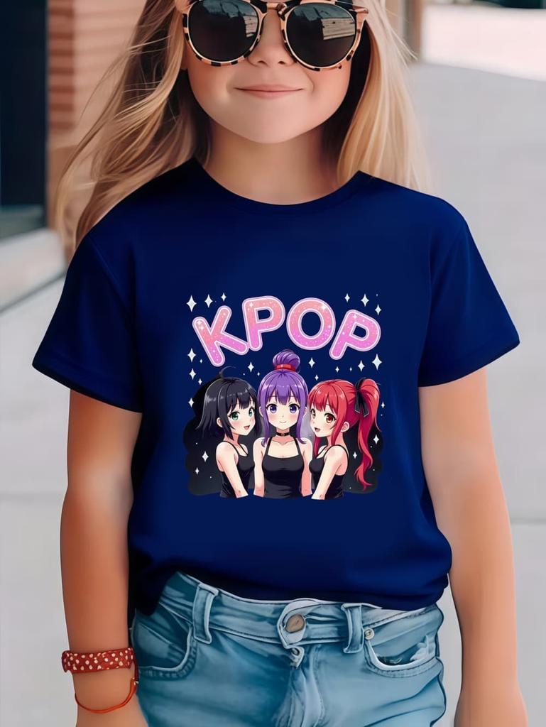 Kpop Мультяшный Принт Графические Детские Футболки Смешной Подарок для Фанатов Харадзюку Футболки Летние Топы Топы с Коротким Рукавом Детская Одежда