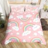 Kawaii Rainbow Duvet Cover Cartoon Iridescent Print Bedding Set For Girls Kids Room Twin,Cute Stars Clouds Decor Comforter Cover